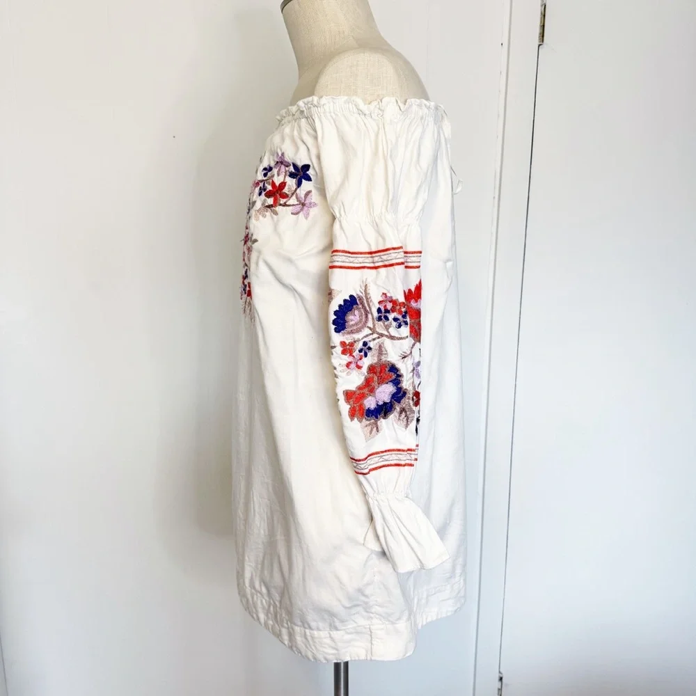 Free‎ People Fleur Du Jour Cotton Shift Dress XS Ivory embroidery XS